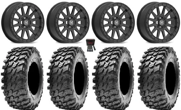 Valor V05 Beadlock 14″ Wheels Black 28″ Rampage Tires Kawasaki Mule Pro FXT KRX / Yamaha Wolverine RMAX / YXZ 2019+