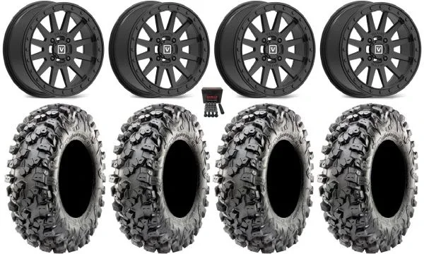 Valor V05 Beadlock 14″ Wheels Black 30″ Carnivore R/T Tires Can-Am Maverick X3 / Honda Pioneer 1000 / Talon