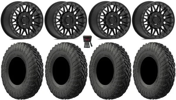 Valor V08 Beadlock 15″ Wheels Bk 35″ Gripper T/R/K Tires Kawasaki Mule Pro FXT KRX / Yamaha Wolverine RMAX / YXZ 2019+