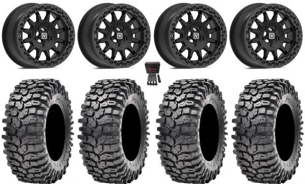 Valor V09 Beadlock 15″ Wheels Black 35″ Roxxzilla Tires Polaris RZR Turbo R & Pro R Ranger 1500 Xpedition