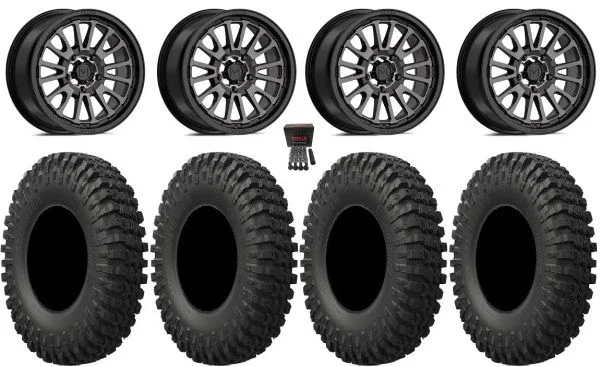 Valor V14 15″ Wheels Dark Tint 32″ MotoCrusher Tires CFMoto UForce U10 Pro / U10 XL Pro / ZForce Z10 / Z10-4
