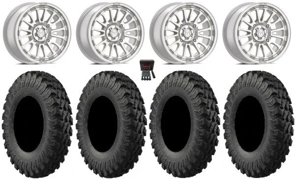 Valor V14 15″ Wheels Machined 33″ MotoRally Tires Can-Am Commander Maverick Renegade Outlander Defender