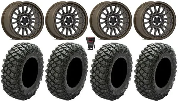 Valor V14 15″ Wheels Root Beer 28″ Crawler XG Tires Can-Am Maverick X3 / Honda Pioneer 1000 / Talon