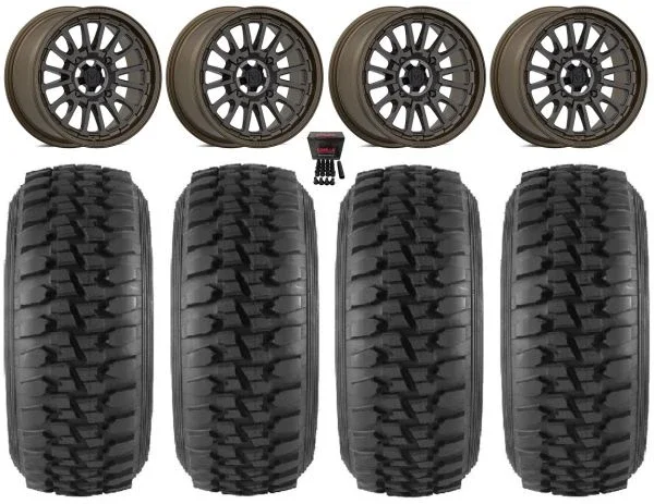 Valor V14 15″ Wheels Root Beer 30″ Desert Series Tires Can-Am Maverick X3 / Honda Pioneer 1000 / Talon