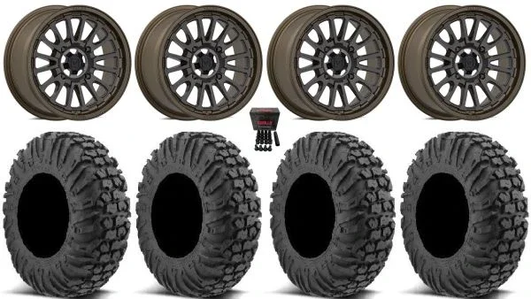 Valor V14 15″ Wheels Root Beer 30″ MotoVator Tires Kawasaki Teryx Mule