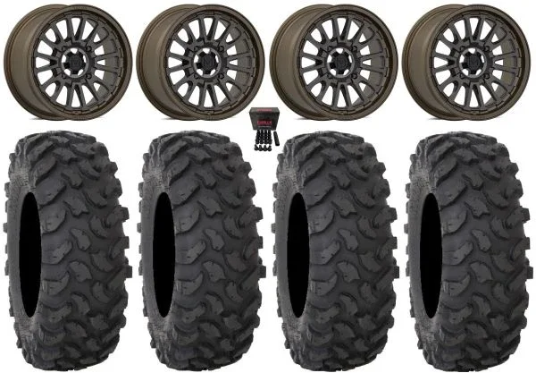 Valor V14 15″ Wheels Root Beer 32″ XTR370 Tires Kawasaki Teryx Mule