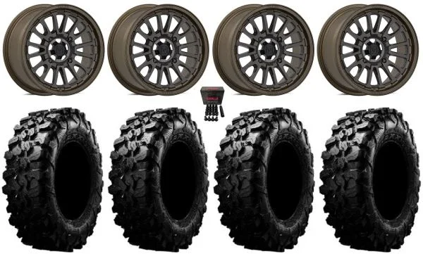 Valor V14 15″ Wheels Root Beer 33″ Carnivore Tires Polaris Sportsman / RZR / Ranger
