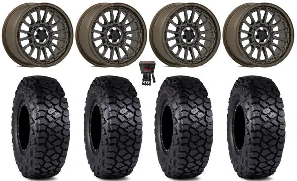 Valor V14 15″ Wheels Root Beer 35″ Intersect Tires Can-Am Commander Maverick Renegade Outlander Defender