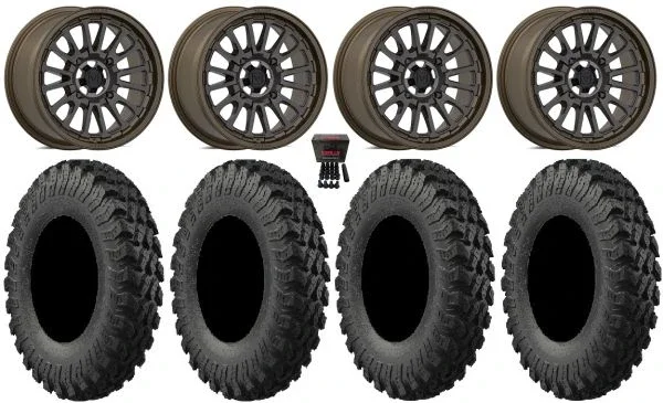Valor V14 15″ Wheels Root Beer 37″ MotoRally Tires Kawasaki Teryx Mule