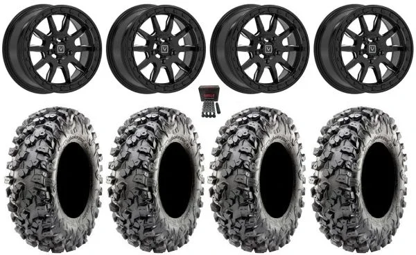 Valor V15 Bdlk 15″ Wheels Bk 30″ Carnivore R/T Tires Polaris RZR Turbo R & Pro R Ranger 1500 Xpedition