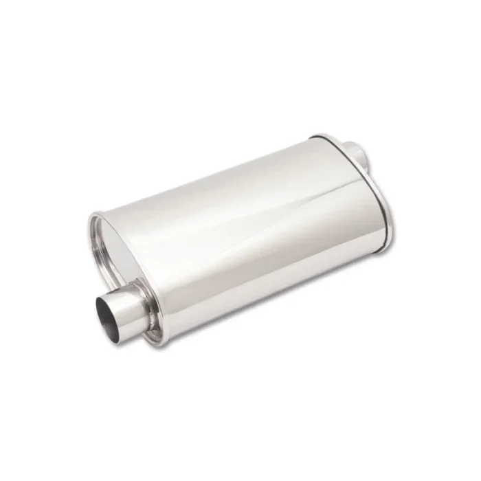 Vibrant Performance Streetpower Muffler – 2-1/2 in Offset Inlet / Outlets – 5 x 9 in Oval Body – 20 in Long – Polished – Universal
